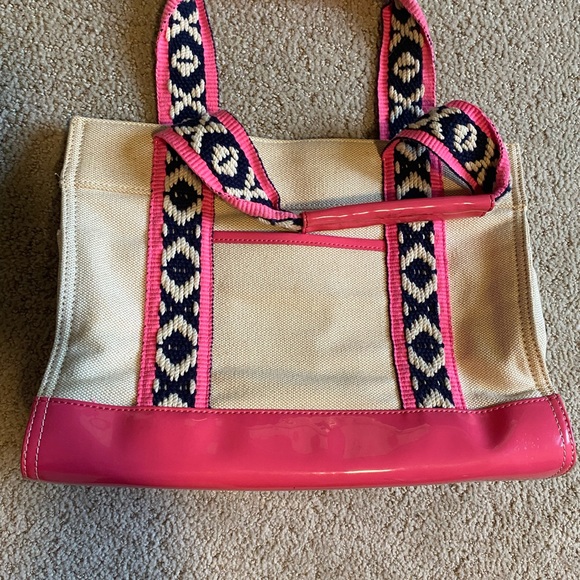 Authentic Tory Burch Mini Tory tote Habanero Pepper RARE canvas patent leather - Picture 3 of 9